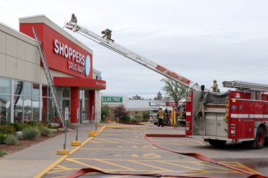 Sault Ste. Marie Fire Services responds to a fire at Shoppers Drug Mart at Cambrian Mall in Sault Ste. Marie, Ont., on Wednesday, July 2, 2021. (BRIAN KELLY/THE SAULT STAR/POSTMEDIA NETWORK)