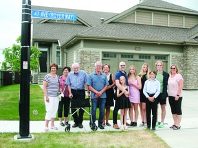 Beaumont's 47 Avenue was given a new name this past week, as the new street sign for Royer Way was unveiled. (Alex Boates)