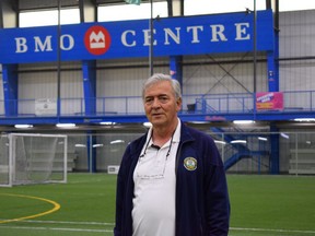 Tom Partalas, who runs the BMO Centre in London, is gearing up to reopen the huge indoor soccer complex closed since February as Ontario moves to the third stage of the reopening of its economy Friday following a COVID-19 spring shutdown and stay-at-home order. (CALVI LEON/The London Free Press)