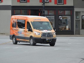 A Grey Transit Route bus pulls into the Owen Sound transit terminal on Friday, July 9, 2021. The buses are now equipped with bicycle racks.