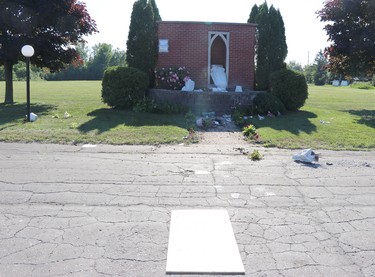 Vandalism done to Our Lady of Fatima grotto at Our Lady of Good Counsel Catholic Church on Saturday, July 10, 2021 in Sault Ste. Marie, Ont. (BRIAN KELLY/THE SAULT STAR/POSTMEDIA NETWORK)