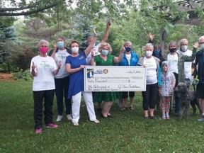 How could you not be happy to have helped raise $40,000 for local health care?  Organizers of the virtual Huron Shore Rotary Run presented the proceeds with a ceremonial cheque to the Saugeen Memorial Hospital Foundation July 7 at Perkins Park, Southampton.