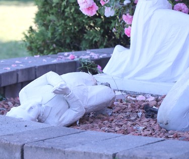 Vandalism done to Our Lady of Fatima grotto at Our Lady of Good Counsel Catholic Church on Saturday, July 10, 2021 in Sault Ste. Marie, Ont. (BRIAN KELLY/THE SAULT STAR/POSTMEDIA NETWORK)