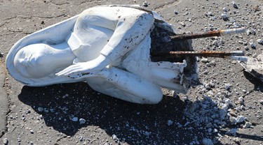 Vandalism done to Our Lady of Fatima grotto at Our Lady of Good Counsel Catholic Church on Saturday, July 10, 2021 in Sault Ste. Marie, Ont. (BRIAN KELLY/THE SAULT STAR/POSTMEDIA NETWORK)