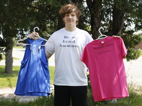Timmins youngster Brecken Clark is selling customized t-shirts after receiving a grant through the provincially funded Summer Company program and he is donating $1 from the sale of each of his products to the local branch of the Canadian Mental Health Association. RICHA BHOSALE/THE DAILY PRESS