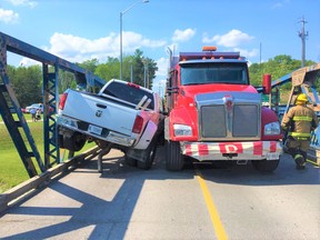 A collision between three vehicles around 3:30 p.m. Wednesday led to Quinte West authorities shutting down the Carrying Place swing bridge until it can be inspected and ruled safe to reopen. QW FIRE/JOHN WHELAN