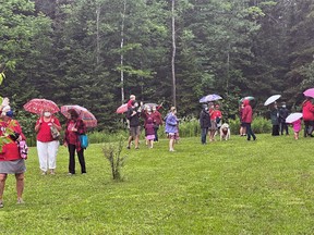 Powassan residents get ready to form a heart-shaped chain outside the Eastholme Home for the Aged building to show their appreciation for the workers and to remind the residents they are not forgotten.
Kathie Hogan Photo
