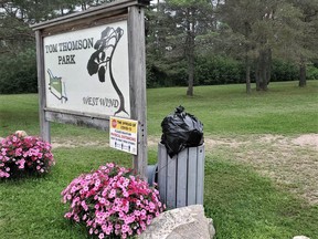 This bag of garbage was likely dumped at Tom Thomson Park Monday while town council was introducing a Garbage Control Bylaw to fight out-of-town garbage dumping.
Submitted Photo
