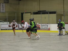 The Parkland Posse Lacrosse Association's Junior B Tier 2 team defeated the Edmonton Warriors 20–0 on Monday, Jul. 12, 2021, at Glenn Hall Centennial Arena in Stony Plain. Photo by Rudy Howell/Postmedia.