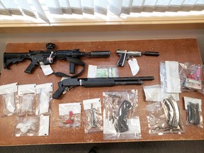 A Moose Range man has been charged after Nipawin RCMP seized these items on July 3. Photo supplied.