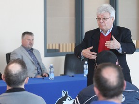 NHL legend Marcel Dionne speaks to a group of minor hockey coaches in Fort McMurray Alta., in 2015. Dionne will be coming to Timmins for the fifth-annual Timmins Rock NHL Celebrity Golf Tournament at the Hollinger Golf Club on Thursday, Aug. 26. With COVID-19 restrictions in place, only 25 four-person teams are being accepted, so golfers are encouraged to sign up early. FILE PHOTO/POSTMEDIA NETWORK