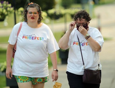 Sault Pride supporters arrive at Sunday morning’s Pridefest flag-raising event at the Ronald A. Irwin Civic Centre. JEFFREY OUGLER/THE SAULT STAR/POSTMEDIA NETWORK