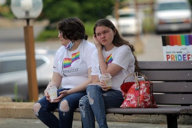 Sault Pride supporters wait for the kick-off to Sunday morning’s Pridefest flag-raising event at the Ronald A. Irwin Civic Centre. JEFFREY OUGLER/THE SAULT STAR/POSTMEDIA NETWORK