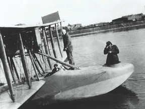 An HS-2L flying boat floats on Lake Nipissing in the summer of 1922. Visible behind the aircraft and its crew is North Bays downtown and the CPR rail yards.
North Bay Museum Collection