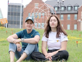 Lue Mahaffey and Paige Simon at Algoma University in Sault Ste. Marie, Ont., on Tuesday, July 20, 2021. The pair plan to paddle from Sault Ste. Marie to Spanish. (BRIAN KELLY/THE SAULT STAR/POSTMEDIA NETWORK)