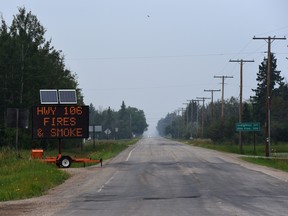 Highway 106, also known as the Hanson Lake Road, was closed for several days due to smoke from wildfires. It has since been re-opened. Photo Susan McNeil.
