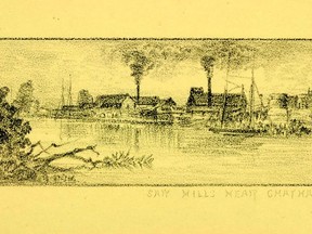 William Lees Judson’s sketch of saw mills near Chatham. Courtesy London Museum