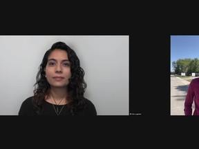 NDP MPP for Brampton Centre and long-term care critic Sara Singh, left, and Nipissing NDP candidate Erika Lougheed hold a newsconference, Friday morning, on Cassellholme. Screenshot