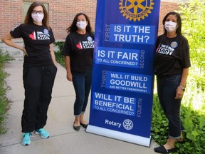 Rotary Club of Stratford members Dr. Patricia Nascu (left), Katherine Hahn, and Lynn McKone before a volunteer shift at a local vaccination clinic. (Contributed photo)