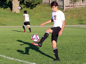 Players from the Greater Sudbury Impact boys under-16 squad practise at Queen's Athletic Field in Sudbury, Ontario on Tuesday, July 20, 2021.