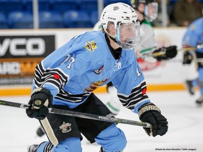 Former Trenton Golden Hawk Ethan Cardwell of Courtice, ON was taken by the San Jose Sharks on Saturday in the fourth round, 121st overall. AMY DEROCHE, OJHL IMAGES
