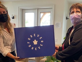 Cindy Bissett was the top fundraising individual and received a Toronto Maple Leafs prize pack. Pictured are Jessica’s House community relations and fund development co-ordinator Bre Thompson (left) and Bissett (right). Handout