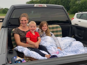 Petra Kijlstra with children Brendan and Jesslyn hopped in the back of their pickup truck with plenty of blankets for the drive-in screening of The Lion King, hosted by the Lucknow Agricultural Society, on Friday, July 16. Hannah MacLeod/Lucknow Sentinel