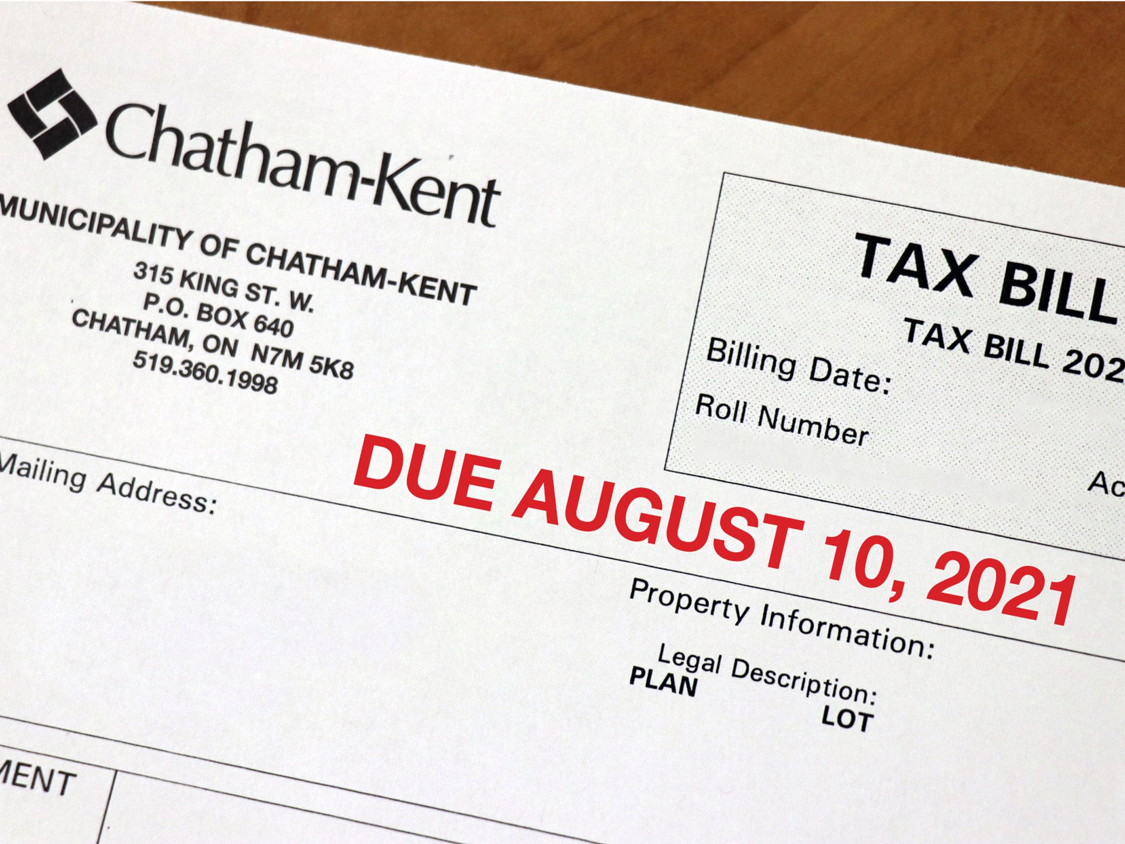 Final ChathamKent property tax bills to be delivered by July 27