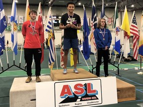 Sherwood Park's Aaron Brown, middle, was capturing track titles before the pandemic pause and hopes to get back to his winning ways as he is set to join the University of Alberta track team this fall. Photo Supplied