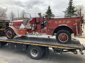 The North Bay Museum is restoring a 1928 Bickle Fire Engine, pictured on its way from storage to a garage for restoration, to be displayed next year. Submitted Photo