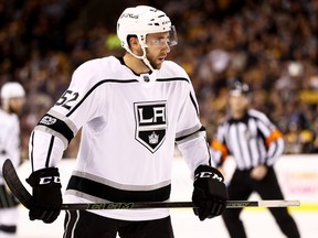 Michael Amadio #52 of the Los Angeles Kings looks on during the second period against the Los Angeles Kings at TD Garden on October 28, 2017 in Boston, Massachusetts.  The Sault Ste. Marie native is now part of the Toronto Maple Leafs.(Photo by Maddie Meyer/Getty Images)