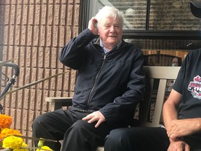 Longtime former Kingston councillor Ken Matthews, 92, relaxes outside his home at Extendicare. He served on city council for 31 years, a longevity mark he shares with the late George Webb.