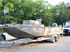 As part of their efforts to track down grass carp, Fisheries and Oceans Canada uses a boat which electrifies the surrounding water to stun nearby fish, allowing them to be caught with a net. Dan Rolph