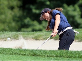 Justine Gorham of Fox Glen hits out of a bunker on the eighth hole during a Jamieson Junior Golf Tour event at Maple City Country Club in Chatham, Ont., on Monday, July 26, 2021. Mark Malone/Chatham Daily News/Postmedia Network