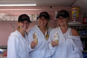 Lauren Douthart (right) inside SKÜP with employees Brynn Psooy (centre) and Roxy McFadden.