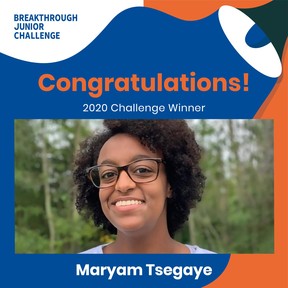 Maryam Tsegaye from ÉcoleMcTavish High School was the first Canadian student to win the Breakthrough Junior Worldwide Video contest. Her video on quantum tunnelling was chosen from 5600 entries from almost 200 countries. She won a $250,000 (USD) scholarship, the school will receive a $100,000 state-of-the-art science lab with $50,000 going to her teacher, Kathy Vladicka. And, to top it all off – she’s now heading to Stanford University!