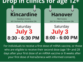 Grey Bruce Health Unit vaccination notices for Saturday.