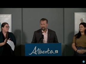 Mike Ellis, Alberta associate minister for mental health and addictions, announces funding for youth mental health hubs on Tuesday, July 20, 2021. Supplied Image via YourAlberta/YouTube