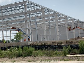 The steel framework is being completed on a large above-grade addition to Apogee Ceramics on Folsetter Drive in the 403 Business Park in Paris. Apogee moved to the county from Brantford in 2016 and is expanding quickly.