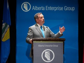 Premier Jason Kenney speaks at the Open For Business launch party at the Petroleum Club in Calgary on Friday, July 2, 2021.
