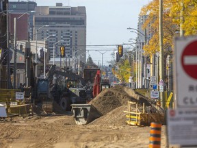 Massive construction involving watermains and sewers kept Dundas Street east of Adelaide Street closed in October 2020. (Mike Hensen/The London Free Press)
