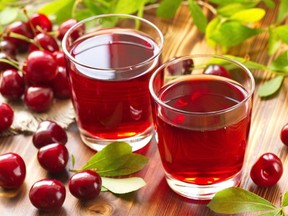 Cherry juice with fresh tart cherries.