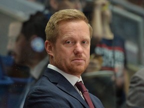 Trevor Letowski coaches the Windsor Spitfires in the 2019-20 OHL season. (Terry Wilson/OHL Images)