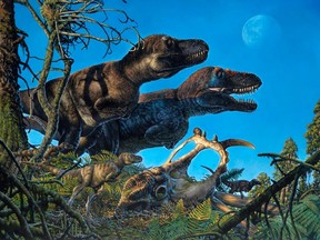 A family of Nanuqsaurus prowl the arctic landscape of northern Alaska. Despite the conditions, it seems like dinosaurs may have made permanent homes in the north latitudes around the globe.