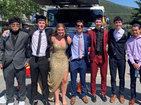 A group of eleven students from Banff Community High School won a Caribou Award for their hard work, positive influence and personal best in academic and extracurricular activities during their graduation ceremony on June 29. (left to right) Ashlley Judd Isip, Colton Geisler, Tess Melanson, Shogo Morikawa, Ryan Lee, Rylan McKenna and Michael Kitazaki. Photo submitted.