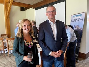 MLA for Banff/ Kananaskis Miranda Rosen, and Minister of Finance Travis Toews, attend the Bow Valley Chamber of Commerce (BVCC) and The Bow Valley Builders and Developers Association (BOWDA) networking breakfast as guest speakers on July 16, 2021. Photo Marie Conboy/ Postmedia.