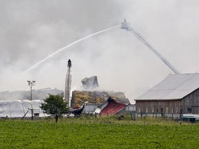 Fire caused an estimated $1.4 million damage at a farm operation near Jarvis. The fire started Tuesday night, but firefighters remained on the scene Wednesday.