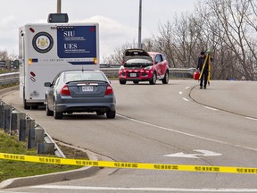 The Special Investigations Unit has cleared a Brantford Police officer who was following a motorcyclist wanted on robbery charges on Wednesday March 31, 2021 in Brantford, Ontario. The officer did not pursue the motorcyclist who sped off, losing control and striking oncoming vehicles on Veterans Memorial Parkway near Erie Avenue. Brian Thompson/Brantford Expositor/Postmedia Network
