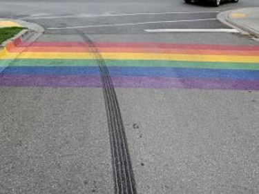 Charges have been laid in connection with the defacing of a Pride symbol in downtown Gananoque hours after being  painted on Friday.
Submitted photo/The Recorder and Times