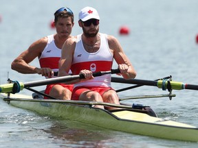 Kai Langerfeld and Conlin McCabe of Team Canada compete during the Men's Pair Heat 3 on day one of the Tokyo 2020 Olympic Games on Saturday.
Naomi Baker/Getty Images